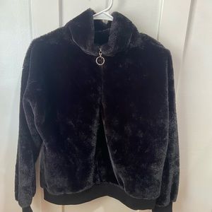 Nine West Faux fur black zipper pullover- size small